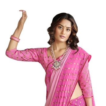 Pink embroidered pure georgette saree with blouse 2