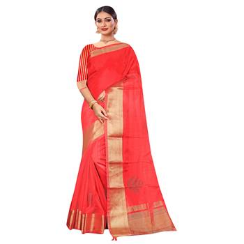 Red plain organza saree with blouse 1