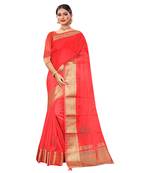 Red plain organza saree with blouse