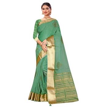 Green plain organza saree with blouse 1