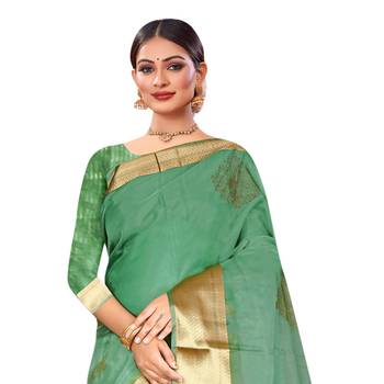 Green plain organza saree with blouse 2