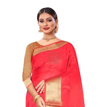 Magenta plain organza saree with blouse 2