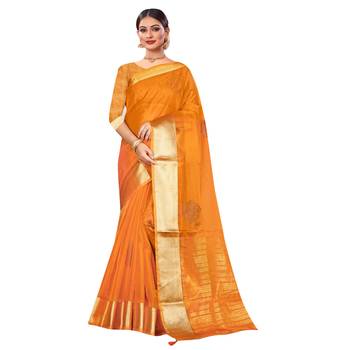 Mustard plain organza saree with blouse 1