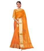 Mustard plain organza saree with blouse