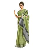 Green woven cotton silk saree with blouse