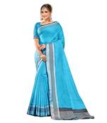 Sky blue plain cotton silk saree with blouse