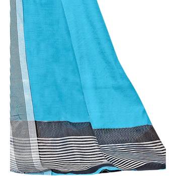 Sky blue plain cotton silk saree with blouse 3