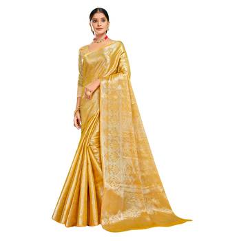 Yellow woven art silk saree with blouse 1