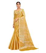Yellow woven art silk saree with blouse