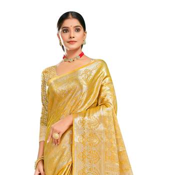 Yellow woven art silk saree with blouse 2