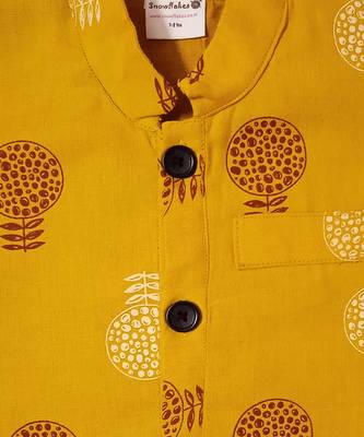 Snowflakes Cotton Waist Coat With Flower Print - Mustard 2