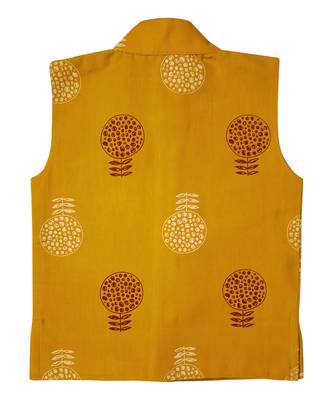 Snowflakes Cotton Waist Coat With Flower Print - Mustard 3