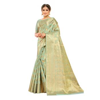 Light green woven art silk saree with blouse 1