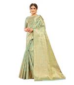 Light green woven art silk saree with blouse