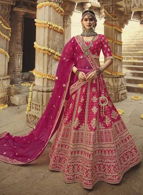 Rani-pink embroidered silk semi stitched lehenga 1
