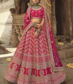 Pink embroidered silk semi stitched lehenga