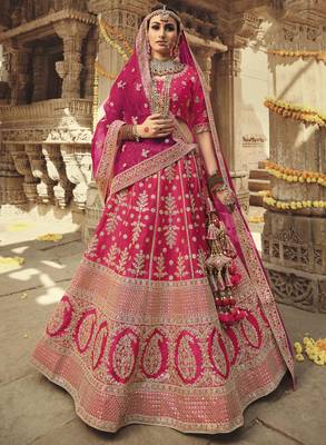 Rani-pink embroidered silk semi stitched lehenga 1