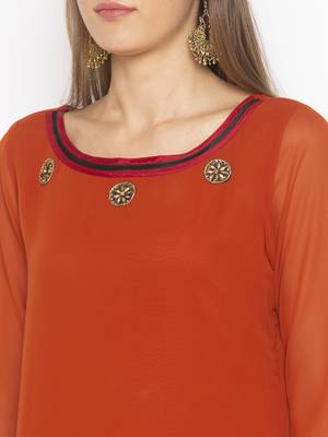 Orange embroidered georgette kurta &-sets 5