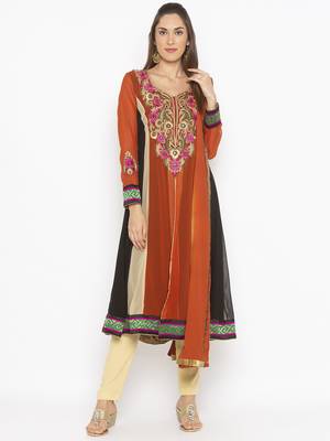 Orange embroidered georgette salwar 1