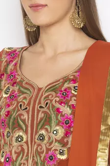 Orange embroidered georgette salwar