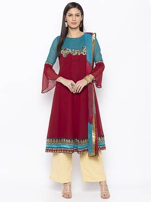 Maroon embroidered georgette salwar 1