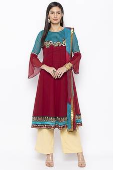 Maroon embroidered georgette salwar