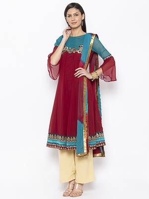 Maroon embroidered georgette salwar 2