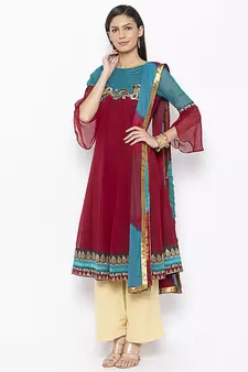 Maroon embroidered georgette salwar