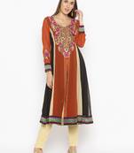 Orange embroidered georgette kurta &-sets