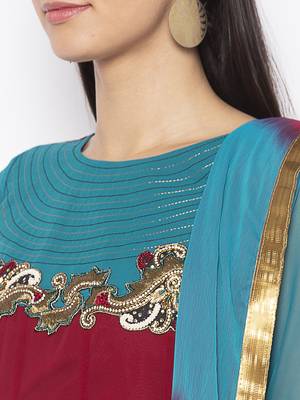 Maroon embroidered georgette salwar 4