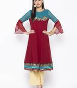 Maroon embroidered georgette kurta &-sets