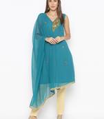Green embroidered georgette kurta &-sets