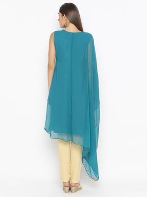 Green embroidered georgette kurta &-sets 4