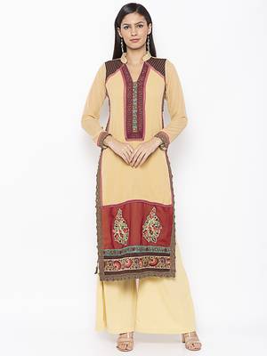 Beige embroidered georgette kurta &-sets 2