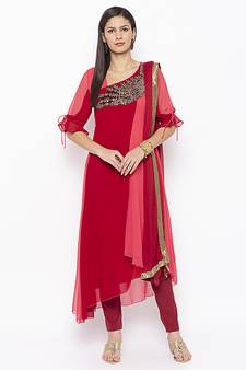Maroon embroidered georgette salwar