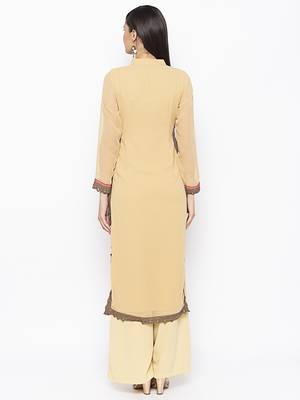 Beige embroidered georgette kurta &-sets 4