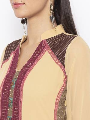 Beige embroidered georgette kurta &-sets 5