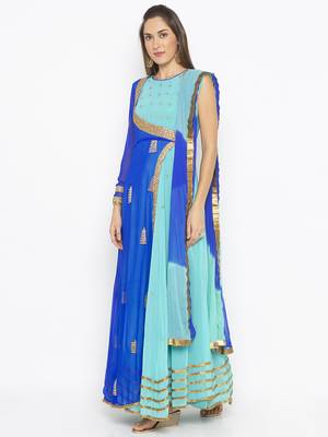 Blue embroidered georgette salwar 2