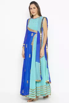 Blue embroidered georgette salwar