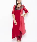 Maroon embroidered georgette kurta &-sets