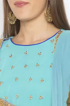 Blue embroidered georgette salwar