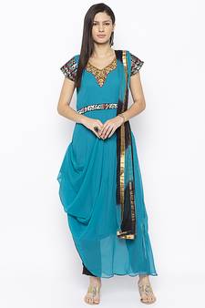 Blue embroidered georgette salwar