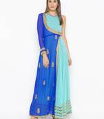 Blue embroidered georgette kurta &-sets