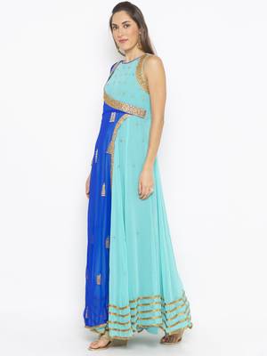 Blue embroidered georgette kurta &-sets 2