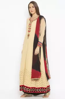 Beige embroidered georgette salwar