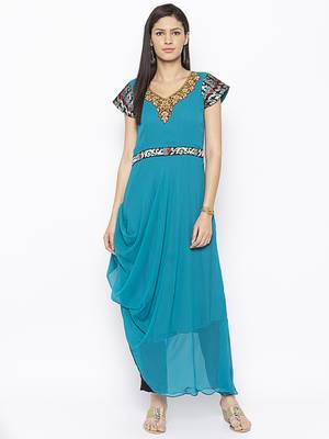 Blue embroidered georgette kurta &-sets 1