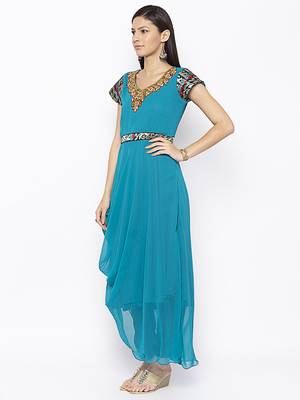 Blue embroidered georgette kurta &-sets 3