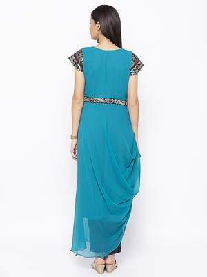 Blue embroidered georgette kurta &-sets 4