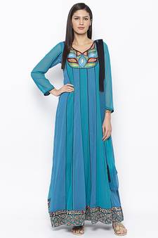 Blue embroidered georgette salwar