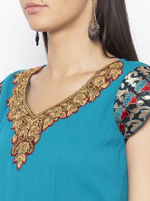 Blue embroidered georgette kurta &-sets 5